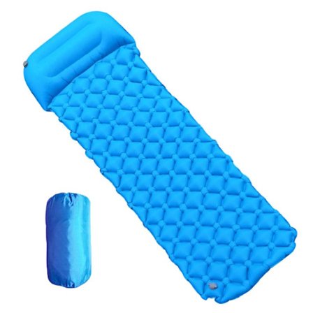 Uppblåsbar liggunderlag för camping med kudde, integrerad fot