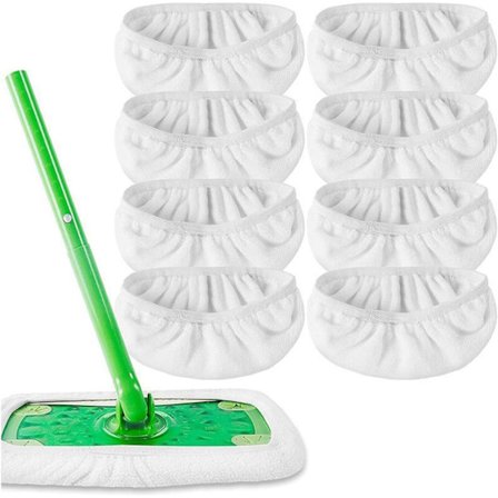 8-pack Moppdynor Refill: återanvändbar, tvättbar mikrofiber, för platta moppar (mopp ingår ej)