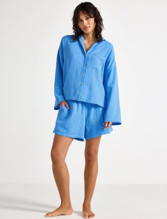 Lindex Pyjama Set Cotton Gauze - Blue - XL