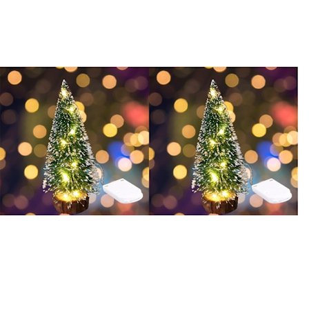 2 stk. Mini Grønt Juletræ Cedar LED Hvid Lys Fyrrenåle