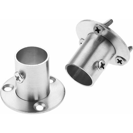 Pakke med 2 braketter med flens for garderobestang i rustfritt stål, 19 mm