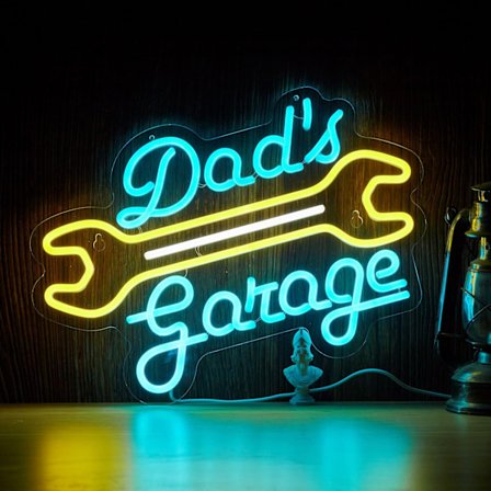 Autotallin neonkyltti seinäkoristeeksi, isän autotallin LED-valo, autokyltit autokorjaamolle, miesluola, työpaja, lahja isälle