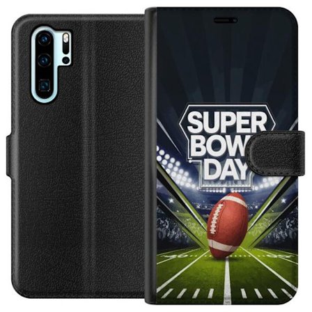 Yhteensopiva Lompakkokotelo Huawei P30 Pro Super Bowl Day juliste, jossa amerikkalainen jalkapallo valaistuksella varustetulla areenalla dramaattisess
