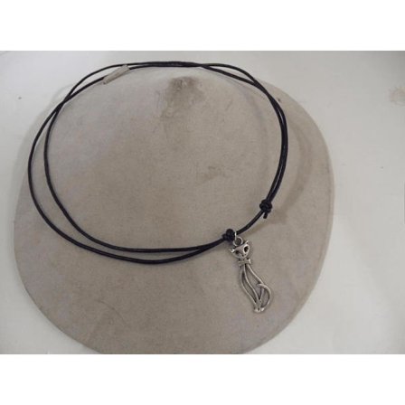 Handknuten Ställbar läder halsband med kattformad hänge