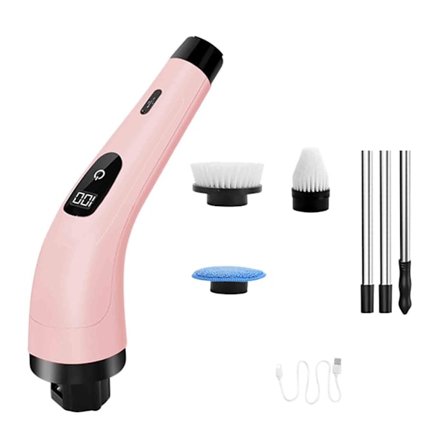 Elektrisk rengøringsbørste, leveres med 3 udskiftelige børstehoveder, LED-display (pink)
