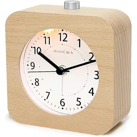 Vækkeur til sengebord, lydløst vækkeur uden tikken med snooze-funktion, natlys, trærejseure batteridrevet til soveværelser 1 Aa batteri R