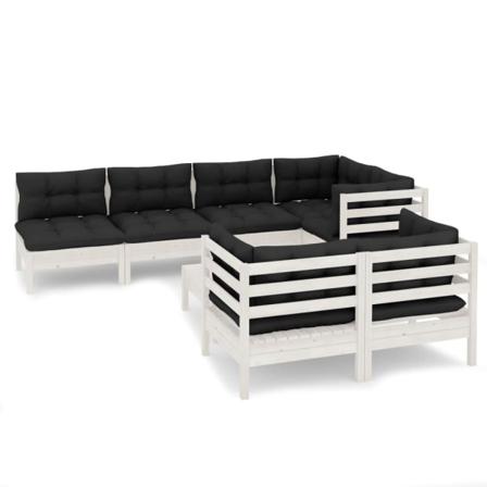 Vidaxl Loungegrupp Med Dynor 8 Delar Vit Massiv Furu Vit