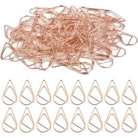 Vesipisaran muotoiset 100 paperclipsiä (25x15mm, ruusukulta), pienet metallipaperclipit, vesipisaran paperclipit, vesipisaran muotoiset paperclipit 