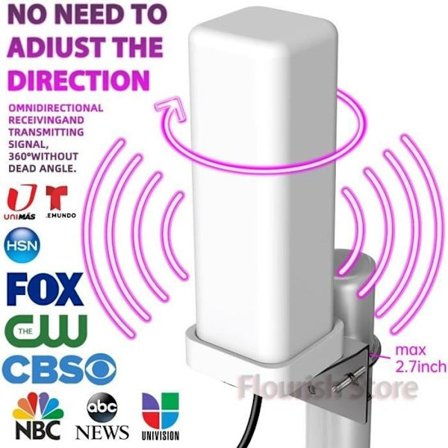 Udendørs digitalt TV-antenne, 6000 Miles, HD 1080P, 4K HD 1080P, 360° forstærket signalforstærker