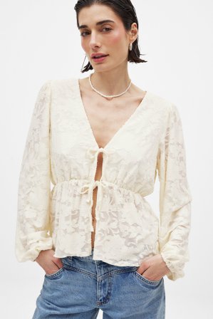 NA-KD Burn-Out-Top mit Puffärmeln - Blusen - Offwhite - XS