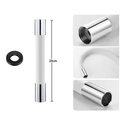 Svängbar kranförlängning med justerbar kranförlängning, 360° justerbar pipdiffusorfilter, kökskranförlängning (20 cm vit)