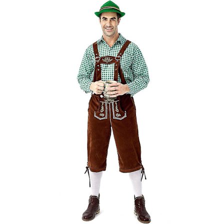 (Skjorte+bukser+hat) Oktoberfest Beer Man lederhosen kostume Halloween Bayersk karnevalfest Deluxe Cosplay Outfit Set