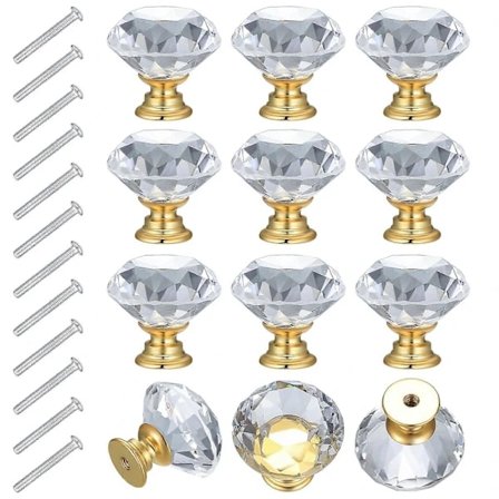 12 st Skåpsknoppar 30mm Kristall Lådknapp Guld Skåpshandtag, Transparenta Skåpsdrag Handtag Skåp Kök Kristall Dörrknopp
