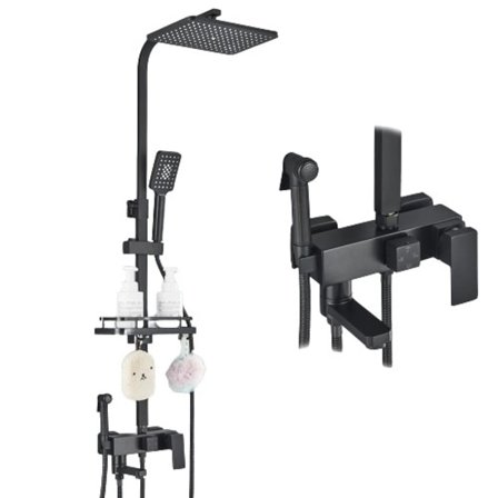 Svart mässing dusch kran set regn badkar kran