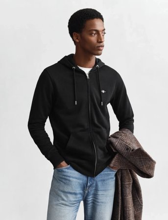 GANT Reg Shield Full Zip Hoodie - Black - XL