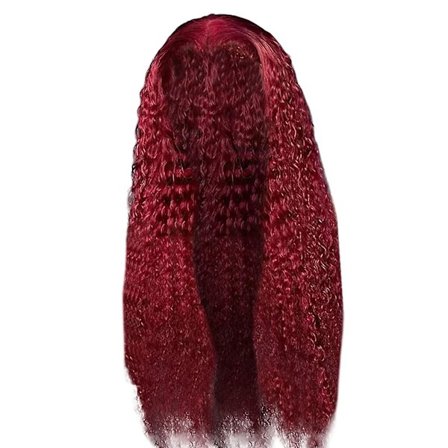 Ruskea pitkä löysä aalto lämmönkestävä pitsi etuosa ihmishiukset sekoitus peruukki uusi(16in,Punainen)