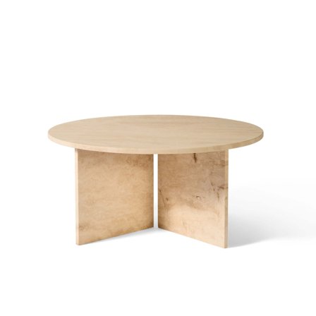 Vega Couchtisch, Travertin-Marmor | Ø90cm, runder Wohnzimmertisch in beige, Naturstein-Optik, modernes Design für ein elegantes Wohnzimmer.