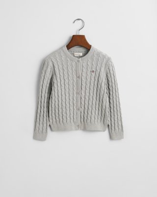 GANT - Shield kabelstrikket cardigan til jenter til dame light grey melange