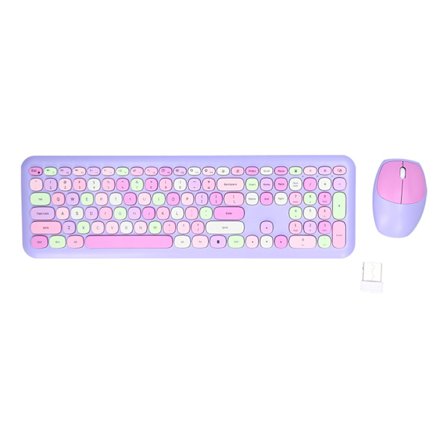 Tangentbord Mus Combo 2.4G Retro Multi Color Tyst Omslag Trådlöst Tangentbord Mus Set Lila