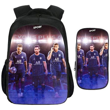 Fodboldstjerne Skole Taske Neymar/Messi/Mbappe2 Sæt (Skole Taske + Etui) sort 41CM