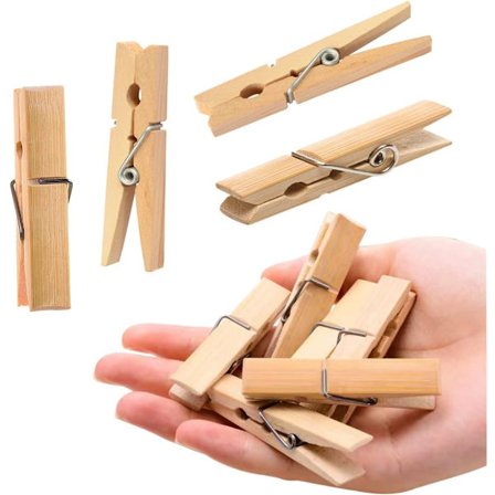 Klemmer, 80-pak, kraftige bambus tøjklemmer med fjeder til tørresnore, klemmer til hobby/kort/billeder