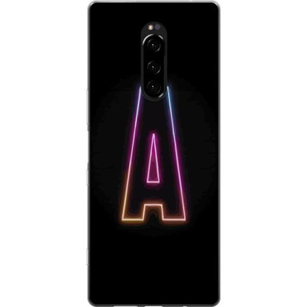 Kompatibel Mobilcover til Sony Sony Xperia 1 Minimalistisk neonbogstav A i regnbuefarvet lys mod sort baggrund i moderne typografisk stil