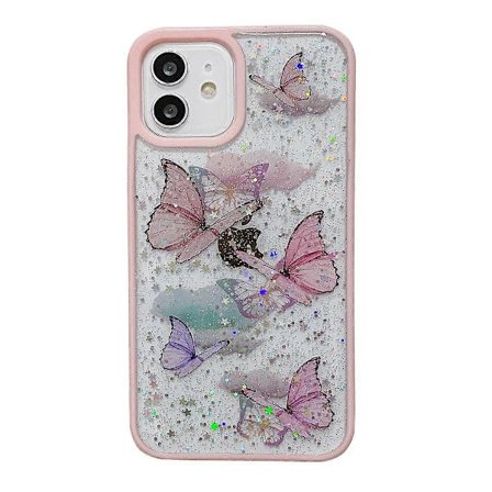 Farve Sommerfugl Glitter Epoxy TPU Telefon Cover til iPhone 12 Mini