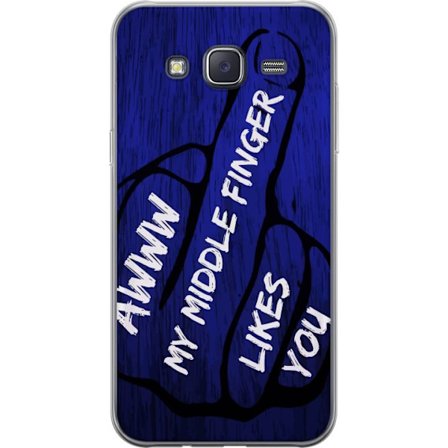 Kompatibelt Mobildeksel til Samsung Galaxy J5 Mørk typografisk illustrasjon med hjerteform og budskap om vennskap mot dyp blå tretekstur