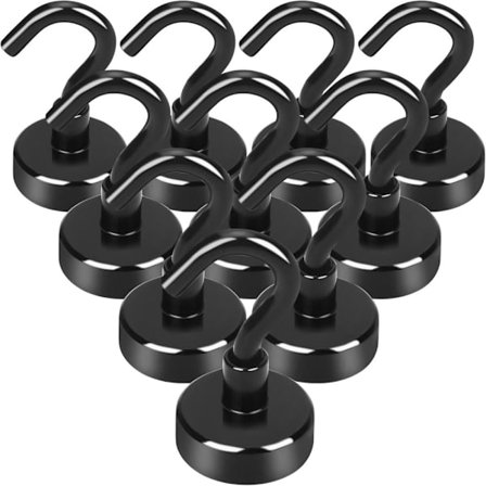 Extra Starka Magnetiska Krokar Paket med Kylskåpskrok, Kraftig Kryssningskrok för Tak, Liten Magnetisk Krok för Skåpbil, Vägg (Svart, 10-pack)