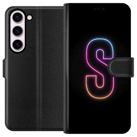 Kompatibel Tegnebogsetui til Samsung Samsung Galaxy S23 Neonbogstav S i lyserød og blå toner mod en mørk baggrund, stilfuld bogstavkunst med retro-