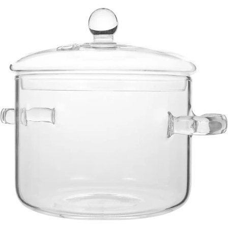 Glasgryta med lock, 1400 ml, spisplatta, kokgryta med lock och handtag, sjudgryta, klar soppgryta, köksredskap i hög borosilikatglas, 1400 ml