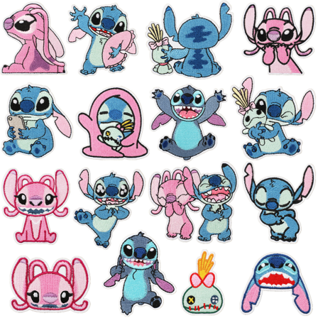16 stk Lilo & Stitch broderte sy-på lapper for klær, jakke