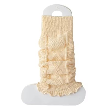 beige-Japanske Lolita-benvarmere til kvinder, lange strikkede uldsokker, fodovertræk til efterår og vinter