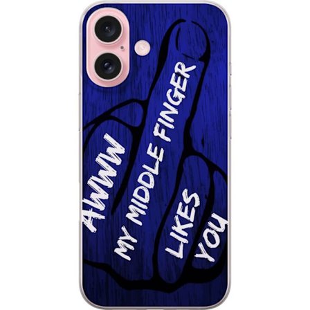 Kompatibelt Mobildeksel til Apple iPhone 16 Mørk typografisk illustrasjon med hjerteform og budskap om vennskap mot dyp blå tretekstur