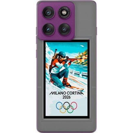 Yhteensopiva Puhelinkuori Motorola Edge 60 Pro Retrojuliste Cortina Milano 2026 vuorilla, talviurheilijoilla, italiankoloreilla, Milanon tuomiokirkoll