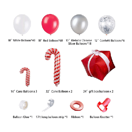 Julballongsats 135 delar Julballonger Set Xmas-tema Röd Vit Godisballonger Presentförpackning Ballonger