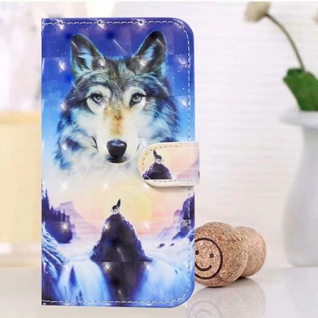 Deksel til iPhone 13 Sunrise Wolf tegneserie malt kortspor flip lommebok