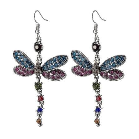 lange Øreringe Flerfarvet Dragonfly Rhinestone Til Udstilling