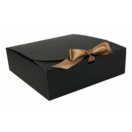 Pakke med 12 firkantede gaveæsker, 16,5 cm x 16,5 cm x 5 cm, nem montering, sort æske med sløjfebånd