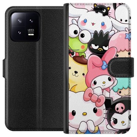 Kompatibelt Lommeboketui til Xiaomi 13 Tett mønster av søte figurer med store øyne i ulike farger og uttrykk med LABUBU-tekst