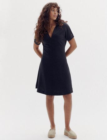 Tommy Hilfiger Lyocell Open-Nk F&F Polo Dress - Black - S