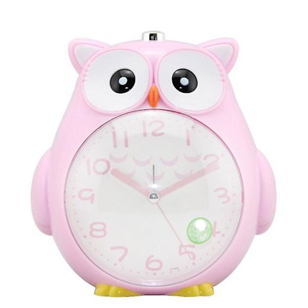 Søt ugle Stille Skanning Nattlys Dobbel Tone Student Barnevekkerklokke-b Rosa-max