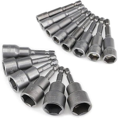 Magnetisk møtrikspænder boresætsæt, 6-19 mm metriske møtrikspændere, bolt- og møtrikfjernelsesværktøj, 14 dele møtrikudtrækkerhylster, 65 mm længde