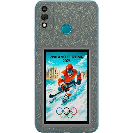 Kompatibel Mobilcover til Honor 9X Lite Curling illustration med spillere og sten på isen, Milano Cortina 2026, snedækkede stænk og olympiske ringe