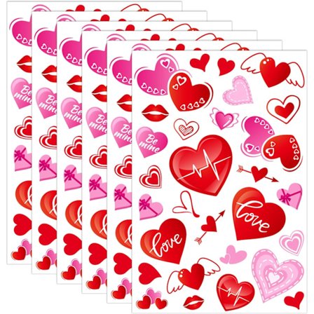 174 st Alla hjärtans dag fönsterdekaler PVC-klistermärken 6 ark hjärtformade fönsterglasdekaler för Alla hjärtans dag-festdekorationer
