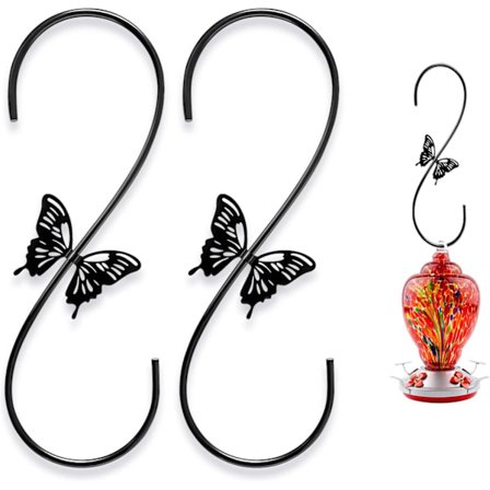 Attraktiv Fågelmatare Hängare 30 cm, 2 st Metall Kolibrimatare Krok, Förlängningskrok med Fjärilsdesign, för att Hänga Fågelmatare, Vindspel, La
