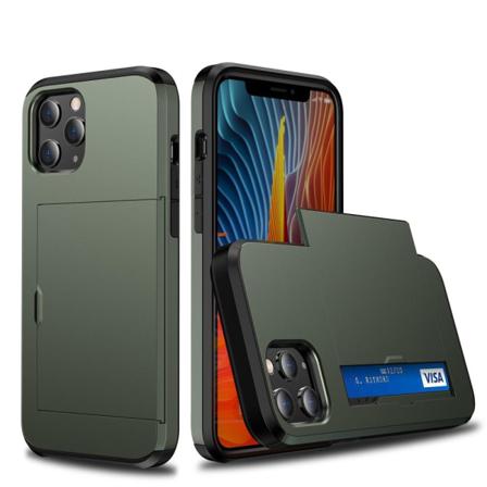 Iphone 12 Mini - Hybrid Skal Med Kortfack - Mörk Grön Darkgreen Mörk Grön