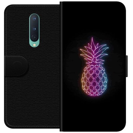 Kompatibel Tegnebogsetui til OnePlus OnePlus 8 Neon illustration af ananas i farverigt lys mod sort baggrund