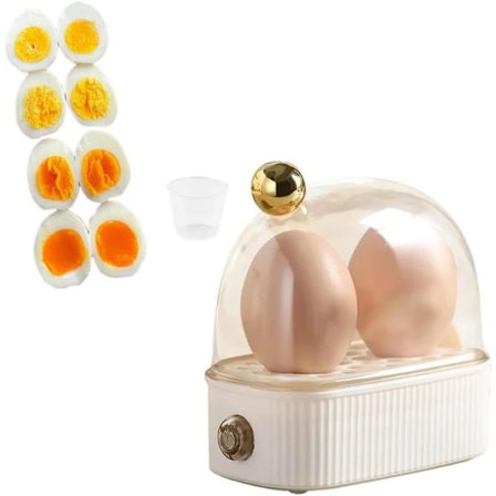 Elektrisk Æggekoger til 2 Æg, Automatisk Hurtigkoger & Steamer med Timer, Aftageligt Køkkenredskab (Hvid)