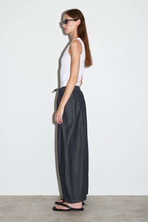 COS Women's Pantalón Vaquero Barrel Fit Con Ajuste De Cordón in Azul